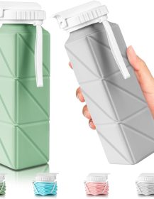 Collapsible Travel Water Bottles, Food Grade BPA Free Silicone Foldable Water Bottle, Leakproof Portable Expandable Water Bottles for Traveling, Camping, Hiking, Cycling & Sports Outdoor 620ml(2 Pack)