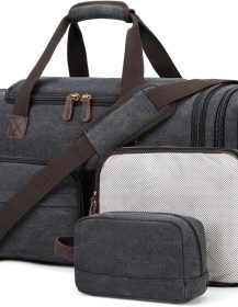Mens Duffle Bag for Travel 3Pcs Set Travel Bags for Men 60L Expandable Canvas Bag (Dark Gray)